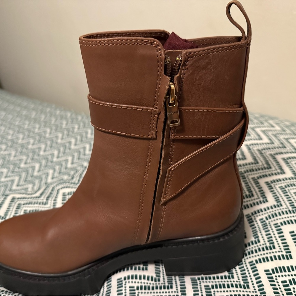 Coach Tan Ankle Boots with Gold Buckle - Picture 2 of 2